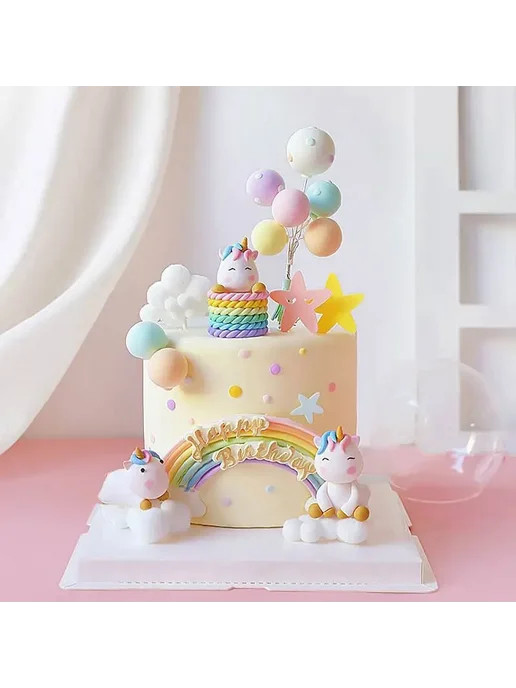 one year Белый радужный единорог для торта, 1pcs4, белый, фото 2