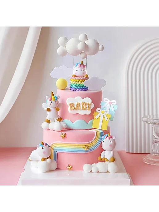 one year Белый радужный единорог для торта, 1pcs4, белый, фото 3