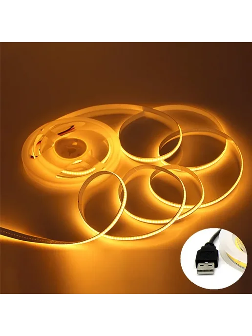 USB Светодиодная Лента COB 320LEDs m для Освещения Yellow, 5, желтый, в упаковке 77 г