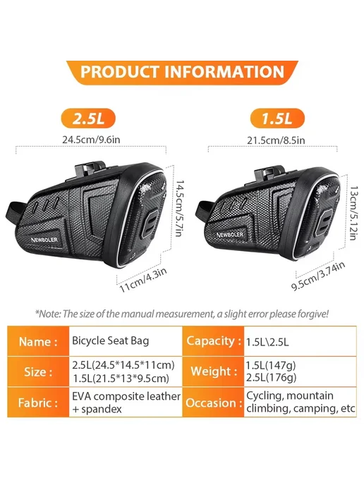 NewBoler Водонепроницаемая сумка на седло 1.5L 2.5L BAG057-1, 1,5 л, 2,5 л, фото 3