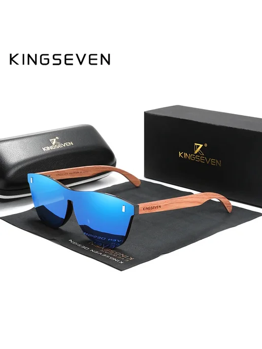 KingSeven Солнцезащитные очки из дерева Бубинга Blue bubinga, синий