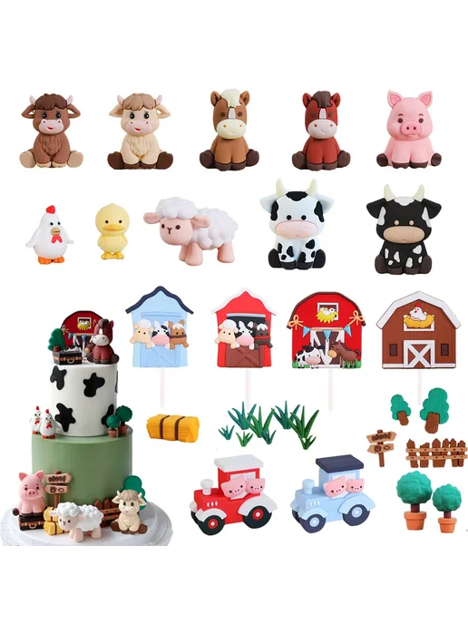 Нет бренда Набор фигурок для торта "Ферма" 24pcs Set, 24 шт, фото 2
