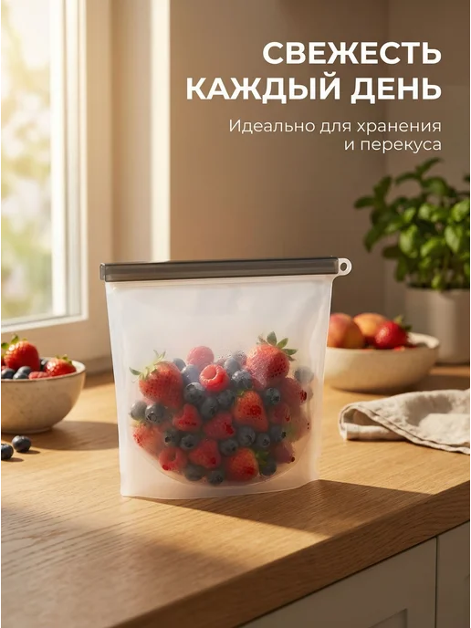 Многоразовый силиконовый пакет с клапаном, 2000 мл, 2 л, фото 4