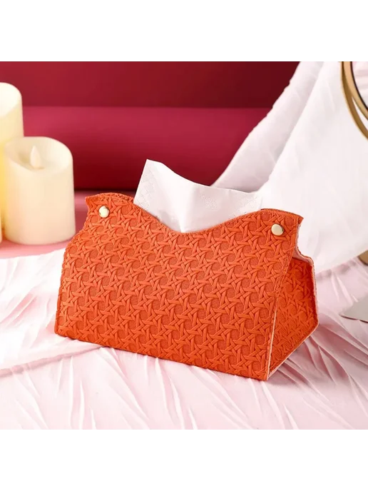 Нет бренда Держатель для салфеток из искусственной кожи 1pc orange, оранжевый