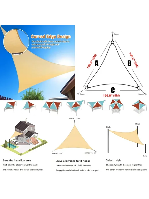Нет бренда Премиум тент-парус 5x5x5м, 3x3x3м 300x300x300CM, Бежевый, Be, 5x5x5 м, 5 м, серый, фото 6