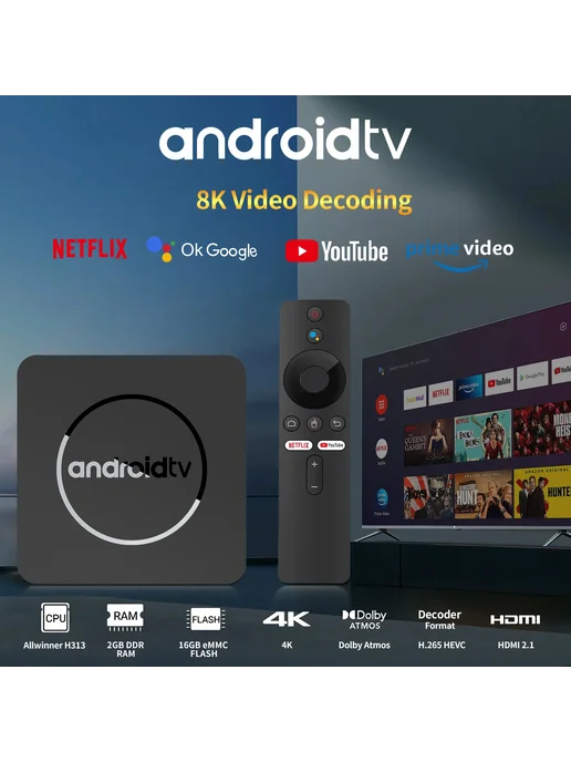 Нет бренда Mortal Smart Streaming Media TV Box Android 13 2 8 ГБ Черный, 8 ГБ, фото 2