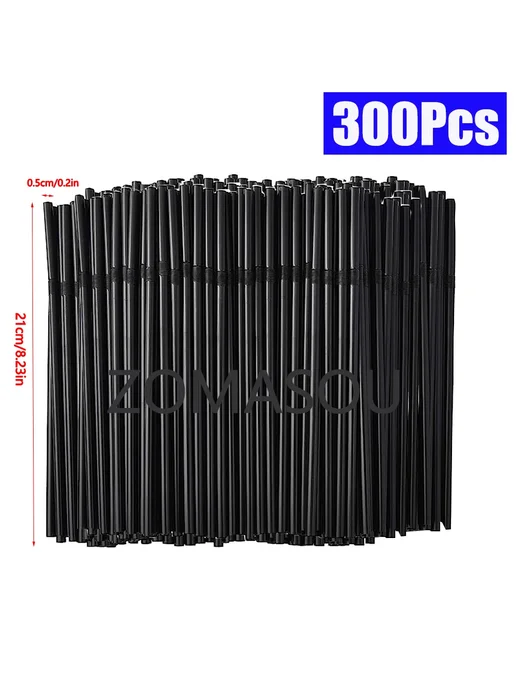 Нет бренда Черные гибкие трубочки для напитков Black 300 Pcs, 300 шт