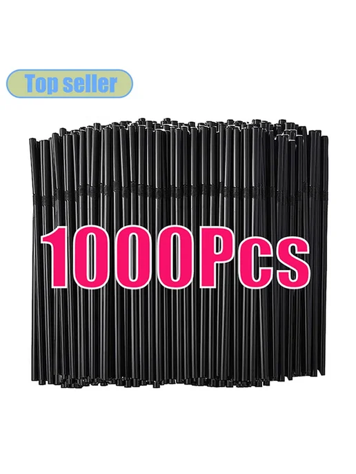 Нет бренда Черные гибкие трубочки для напитков Black 300 Pcs, 300 шт, фото 2