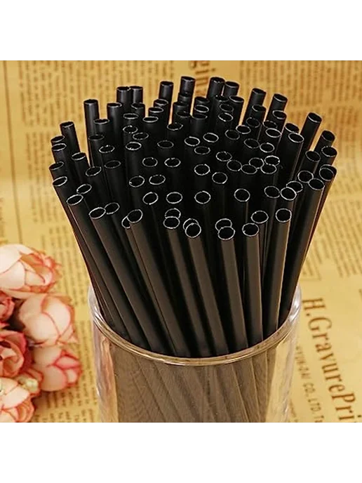 Нет бренда Черные гибкие трубочки для напитков Black 300 Pcs, 300 шт, фото 4