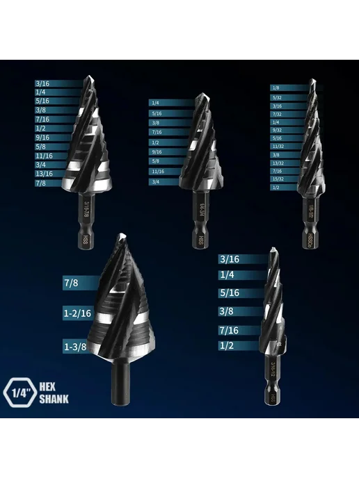 Нет бренда Набор ступенчатых сверл TVWVT 5 шт. 3PCS, 5 шт, 3 шт, фото 3