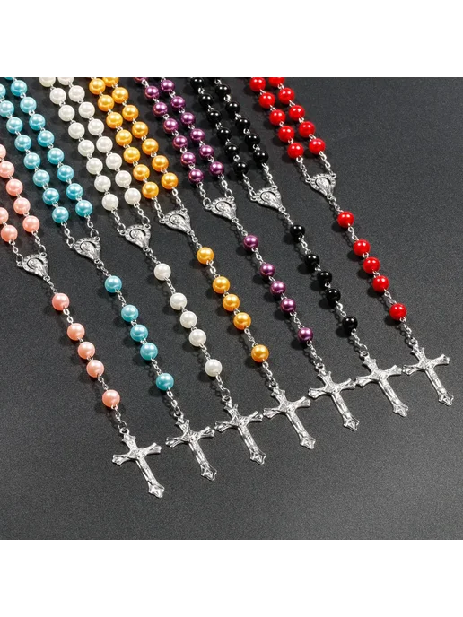DAIPAN Христианское колье из искусственного жемчуга NE082 Серый, 4, Христианское 5, фото 2