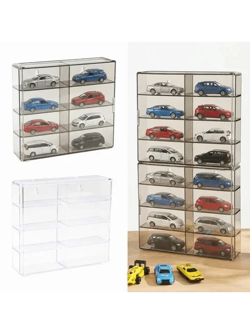 Нет бренда Прозрачный акриловый шкаф-витрина для моделей Hot Wheels 8 я, серый, фото 4