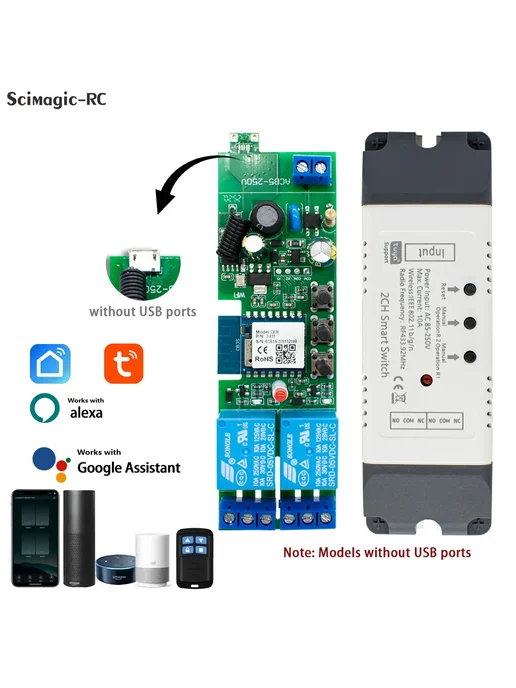 SMIKI CONTROL Умный Wi-Fi выключатель 2 канала AC 85-250V, вариант, фото 3