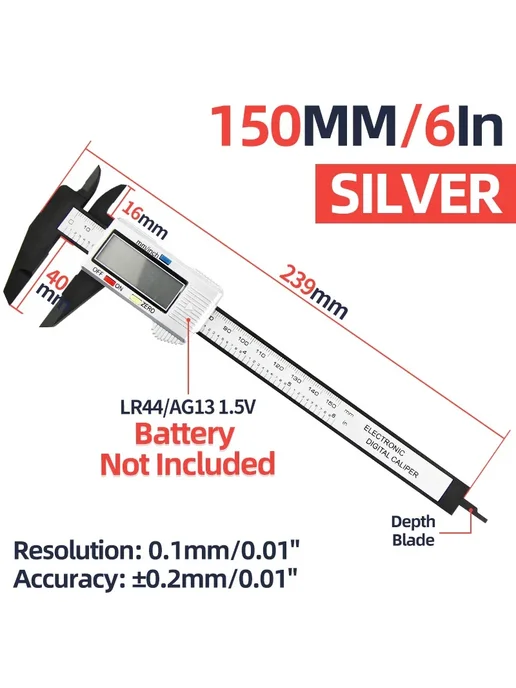 TYTURE Цифровой штангенциркуль 0-150 мм Caliper Black 150, серебристый