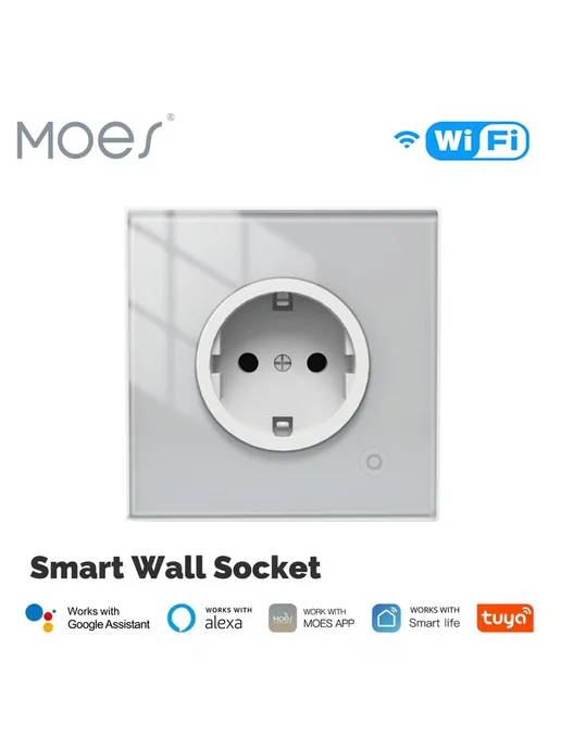 MOES Умная розетка ZigBee с стеклянной панелью 16A WiFi WH E, вариант