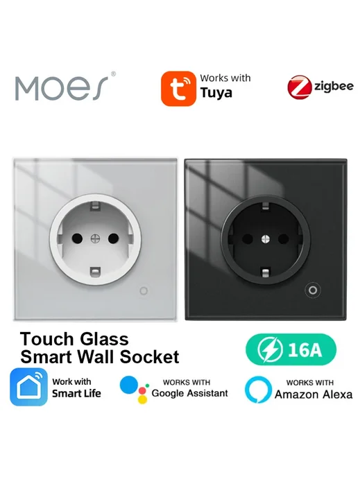MOES Умная розетка ZigBee с стеклянной панелью 16A WiFi WH E, вариант, фото 2