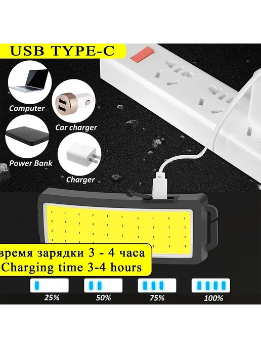 XIWANGFIRE Налобный фонарь COB черный A with Box, черный, фото 6