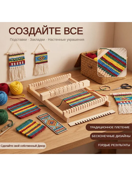 Деревянный мини-ткацкий станок для детей, вариант, фото 7