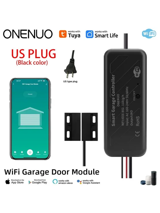 ONENUO Контроллер для гаражных ворот Tuya Wi-Fi US plug Blac, вариант