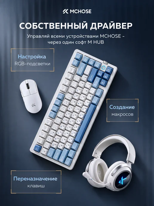 MCHOSE Мышь беспроводная A7 V2 Ultra Triple Mode Mouse, белый, фото 2