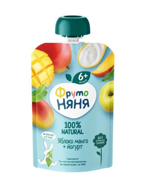 ФрутоНяня Пюре Яблоко-манго с йогуртом, 90 г 3 шт, 90 г, 3 шт, фото 2