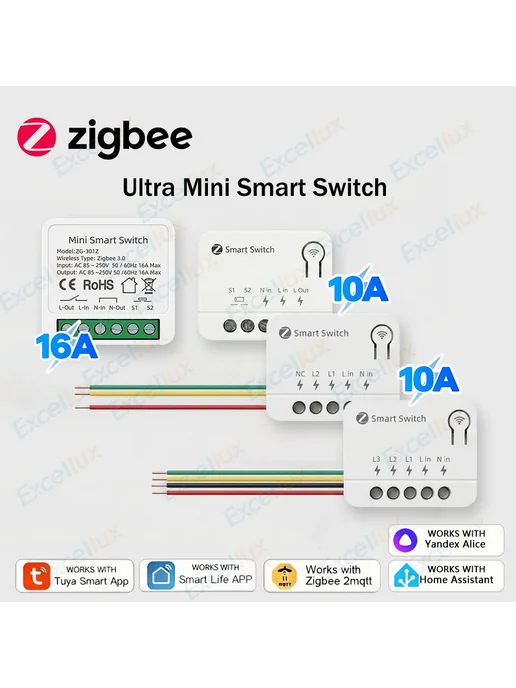 Мини-умный Zigbee выключатель 16А 1CH 10A, 1CH, фото 2