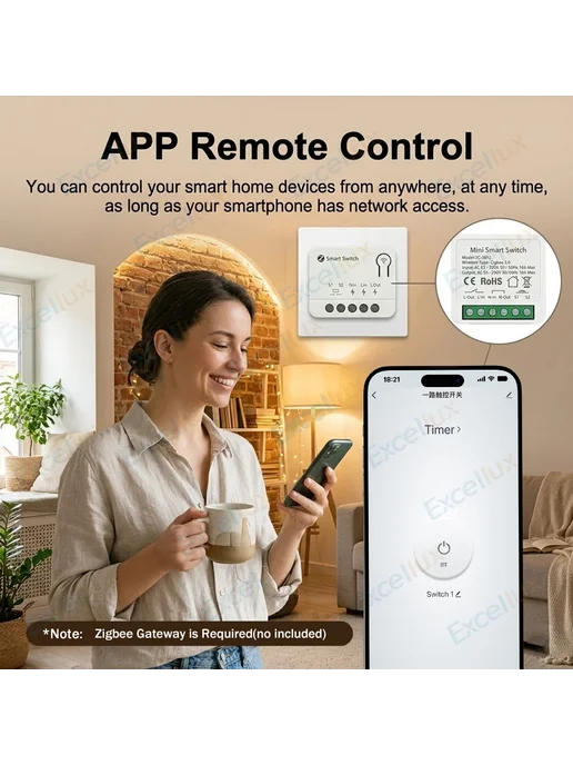 Мини-умный Zigbee выключатель 16А 1CH 10A, 2CH, фото 3