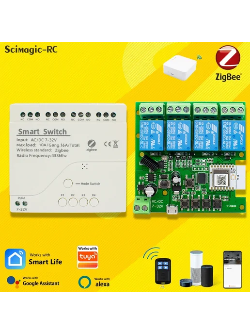Scimagic-RC Модуль реле Zigbee 1 2 4 канальный 12 24 220В 1C, вариант, фото 3