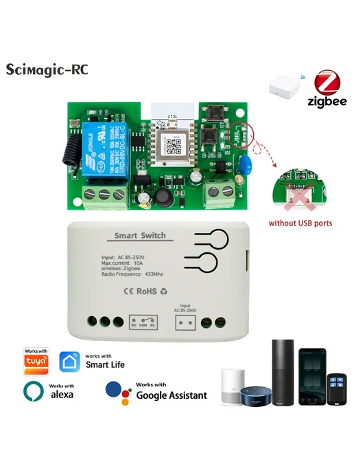 Scimagic-RC Модуль реле Zigbee 1 2 4 канальный 12 24 220В 1C, вариант, фото 5