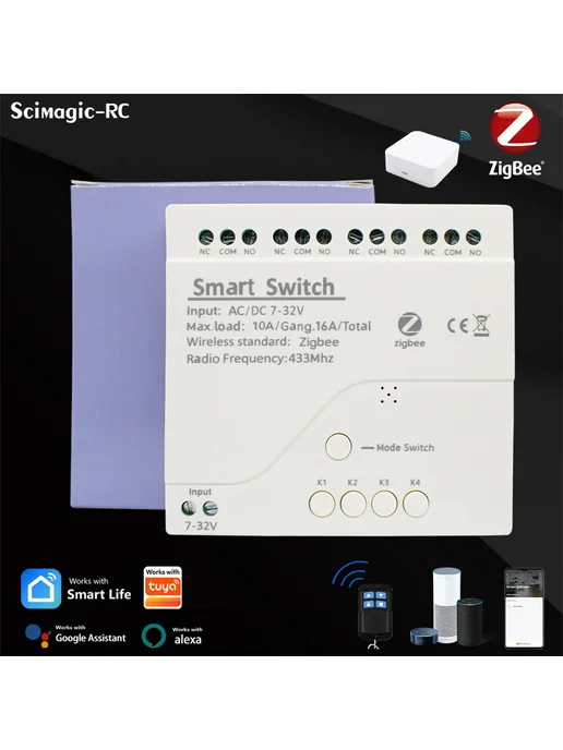 Scimagic-RC Модуль реле Zigbee 1 2 4 канальный 12 24 220В 1C, вариант, фото 7