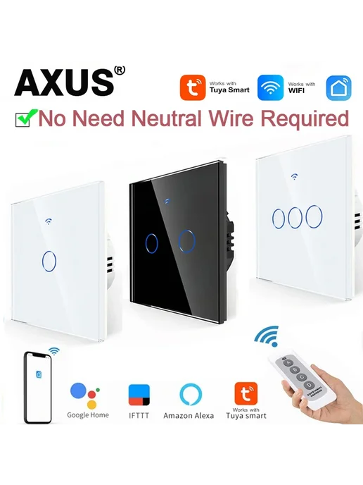 Axus EU Wi-Fi умный выключатель белый пластик black 1 Gang 2, черный, фото 2