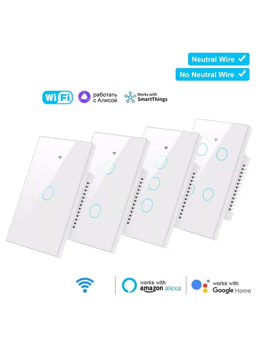 Нет бренда Smart WiFi+Bluetooth сенсорный выключатель 1 2 3 4 клавиш 1G, 2 г, фото 2