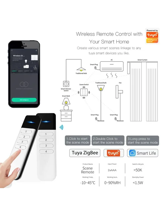 Нет бренда Беспроводной диммер Tuya ZigBee 4 зоны TUYA Wirless, вариант, фото 5