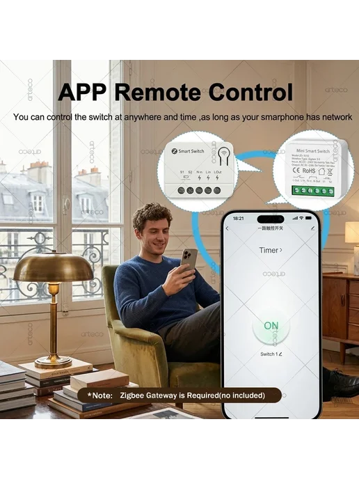 arteco Мини-умный выключатель Zigbee 1 2 3CH 16А 2CH 10A, вариант, фото 3