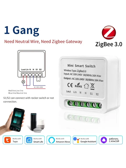 GGBEE Умный выключатель света Tuya Zigbee 3.0 1 2 3-канальны, вариант