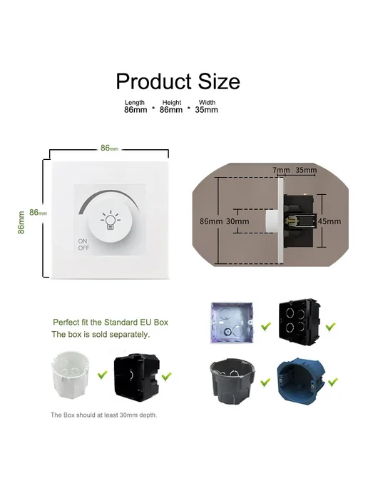 Wallpad Диммер для галогеновых ламп 1 Gang Dimmer Black, белый, фото 4