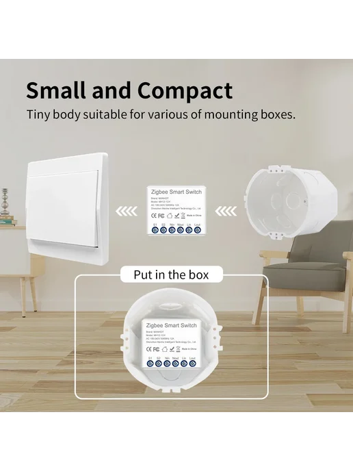 Нет бренда Модуль умного выключателя света ZigBee 12A MiNi DIY 3Pcs, 3 шт, фото 6