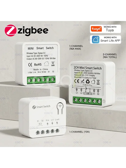 coolo Реле Tuya ZigBee 10А 16А для умного дома 1 2 3 канала 2CH 16, вариант, фото 2