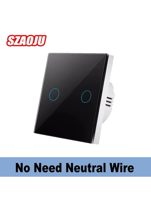 Szaoju Сенсорный выключатель Wi-Fi 2 клавиши, черный, черный
