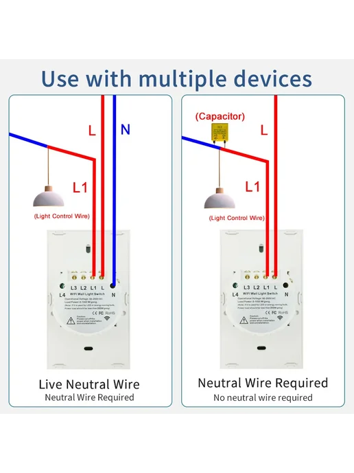 QNCX Умный Wi-Fi Выключатель для светодиодных ламп White 2, белый, фото 7