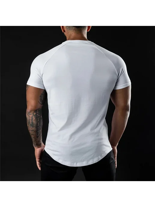 YOUONGWEAR Мужская Хлопковая Футболка для спорта, белый, фото 2
