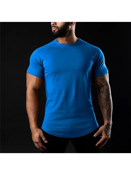 YOUONGWEAR Мужская Хлопковая Футболка для спорта, синий