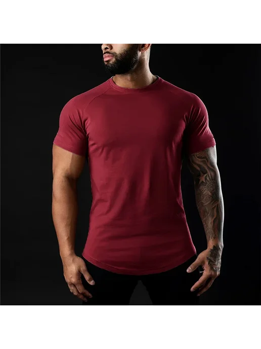 YOUONGWEAR Мужская Хлопковая Футболка для спорта, синий, фото 4