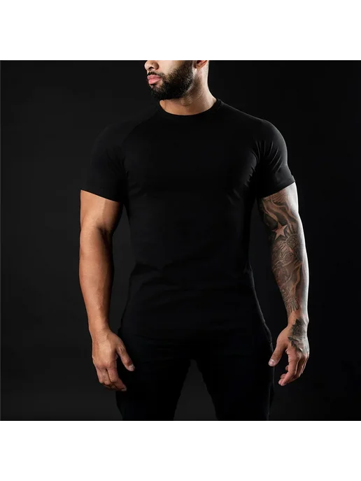 YOUONGWEAR Мужская Хлопковая Футболка для спорта, черный