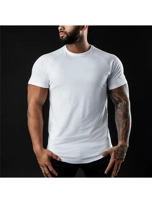 YOUONGWEAR Мужская Хлопковая Футболка для спорта, черный, фото 2