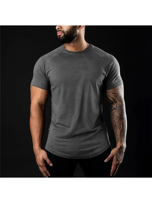 YOUONGWEAR Мужская Хлопковая Футболка для спорта, черный, фото 5