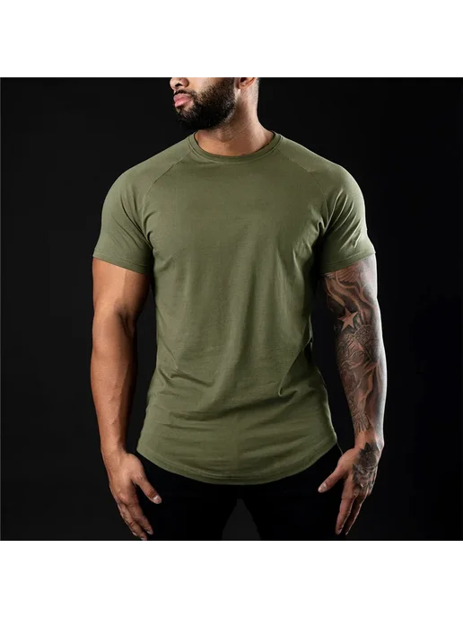 YOUONGWEAR Мужская Хлопковая Футболка для спорта, бежевый