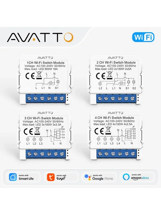AVATTO Модуль Умного Wi-Fi Выключателя 1 2 3 4-клавишный, вариант, фото 2