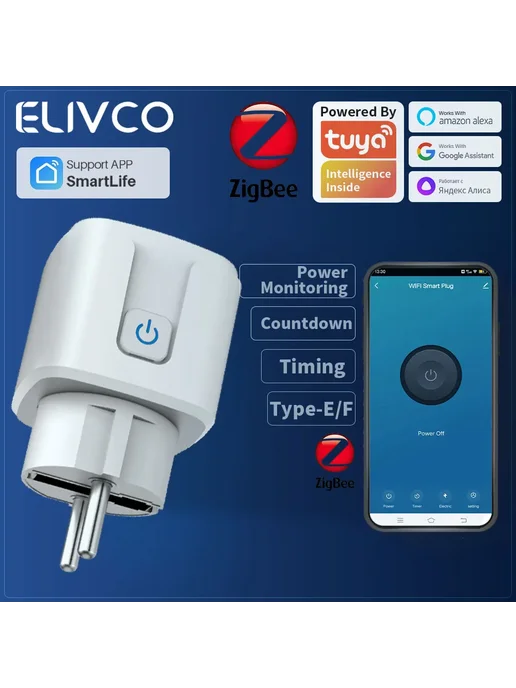 Умная розетка Elivco Tuya Zigbee, вариант, фото 2