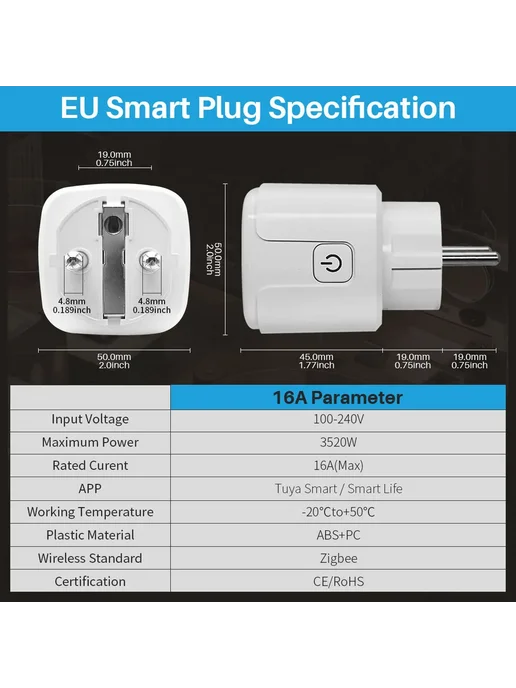 Умная розетка Elivco Tuya Zigbee, вариант, фото 3